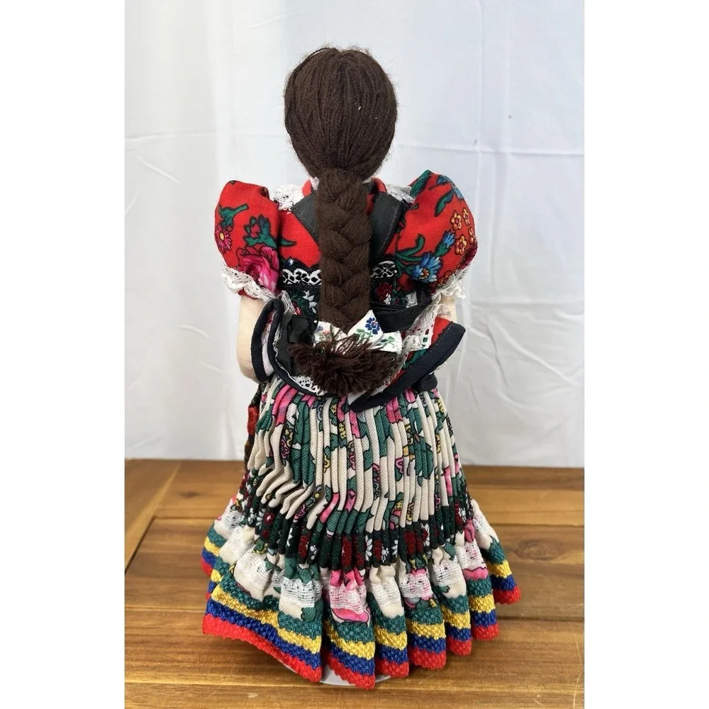 Vintage Hungarian Folk Art Doll Handmade in Traditional Dress on Kaiser Stand